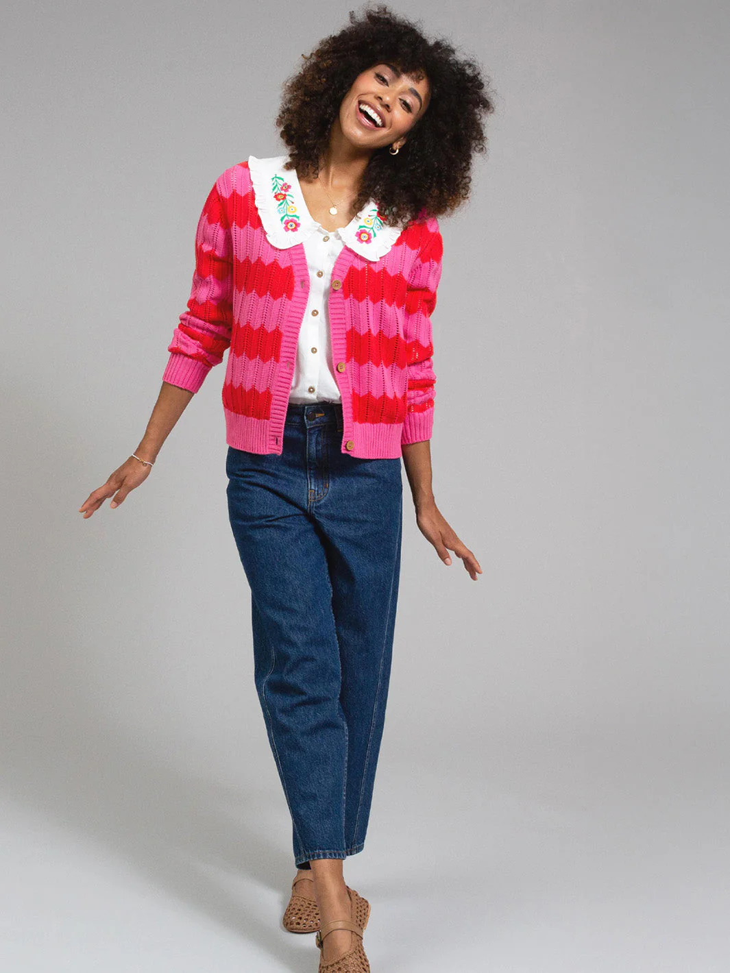 Crendell Bestickter Kragen Popelin Bluse - Image 3