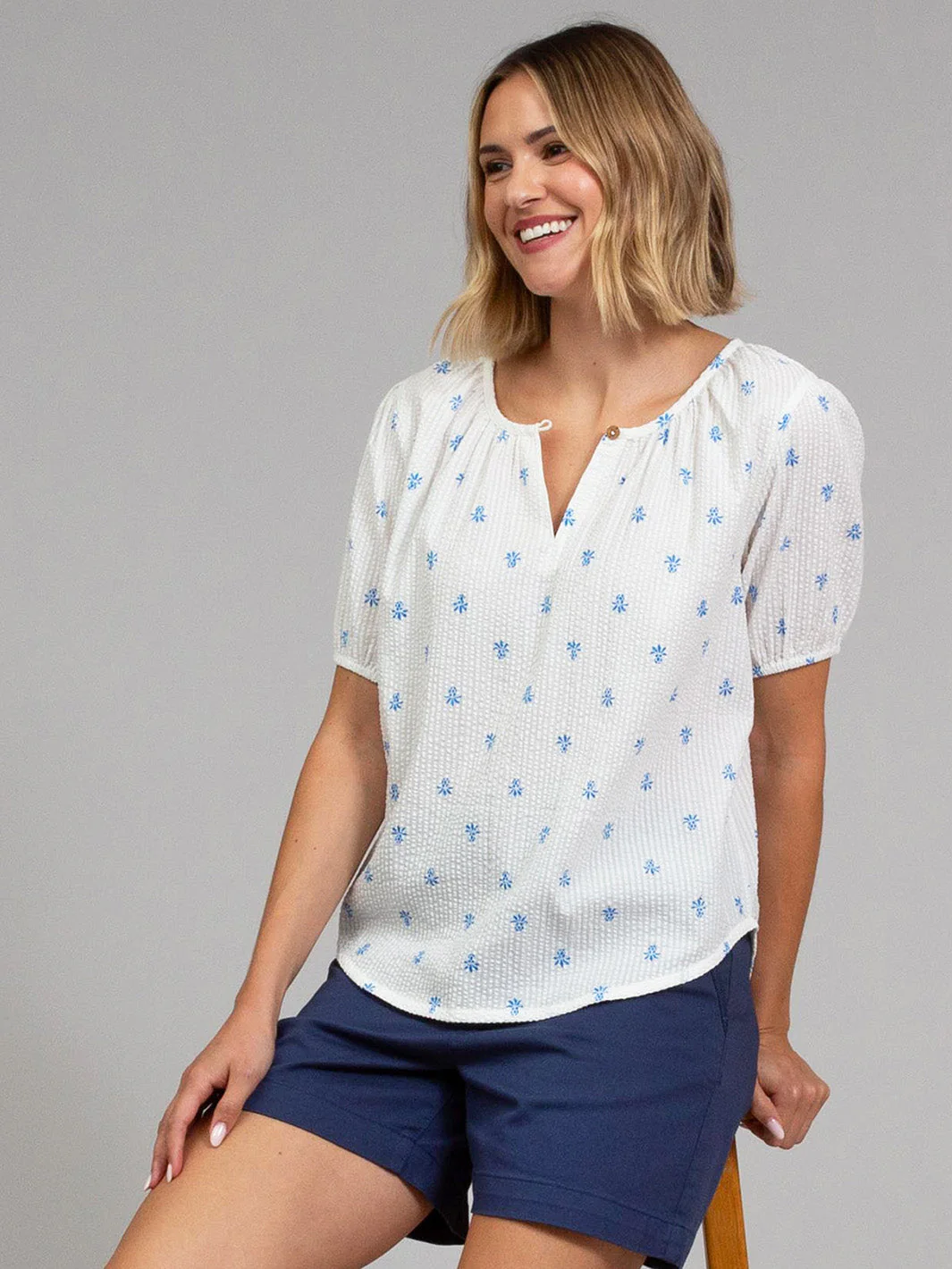 Tincleton Seersucker Bluse Ananaspünktchen