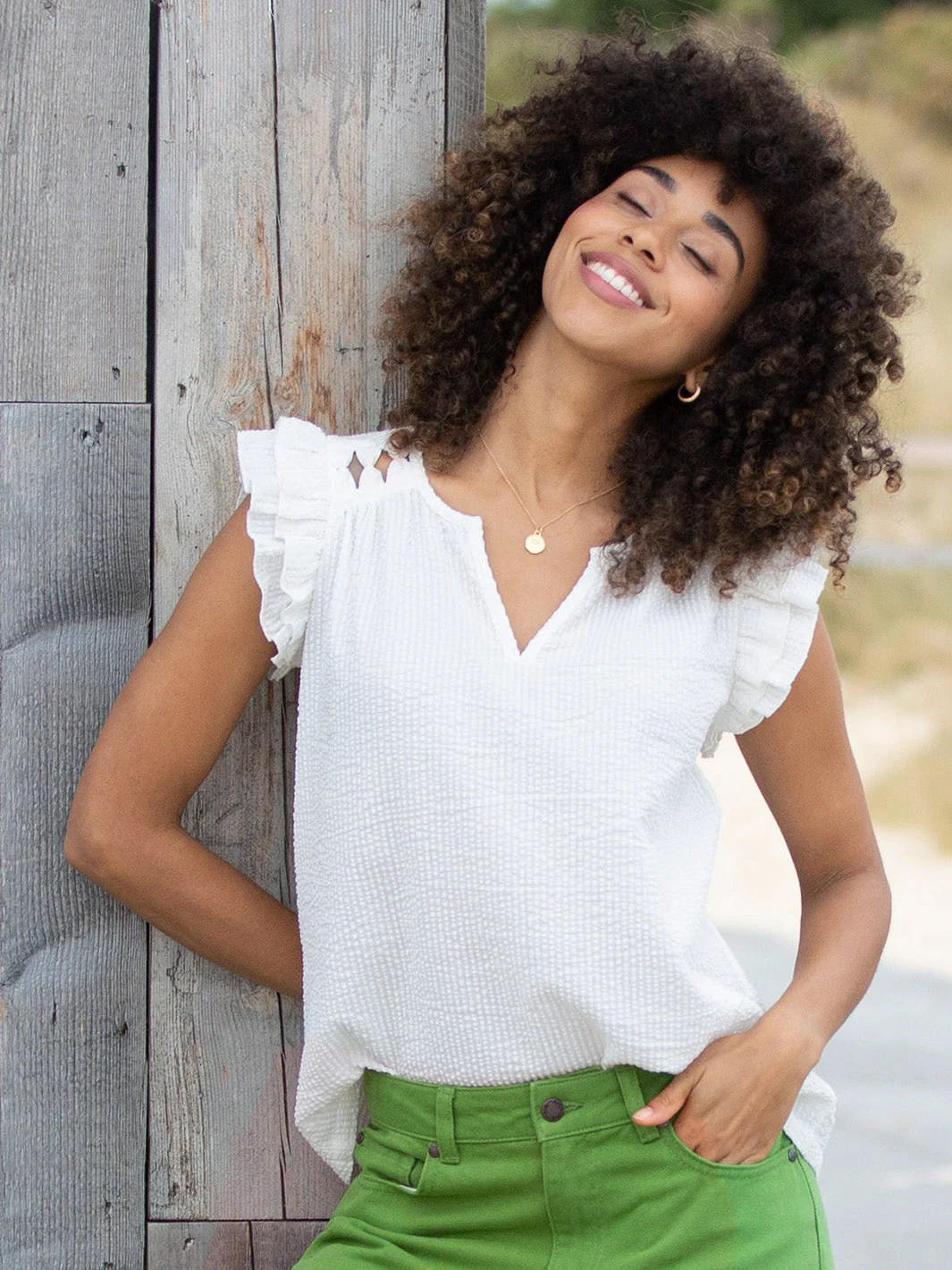 Turnworth Seersucker Bluse Naturweiß